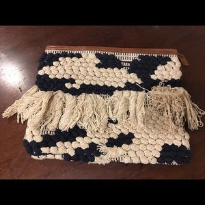 Fun Fringe Navy and Cream Clutch